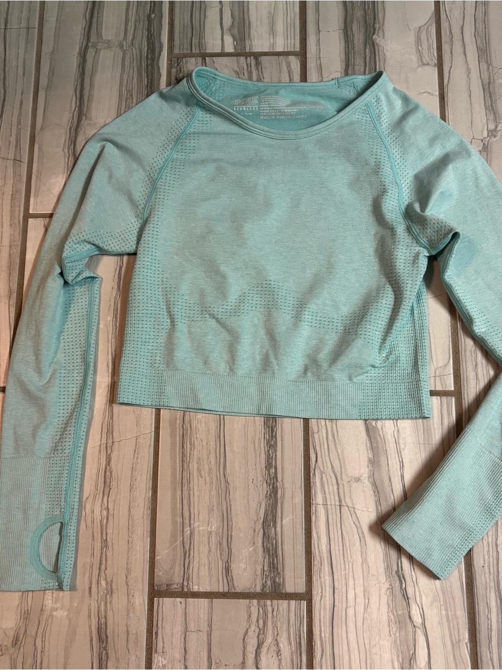 Victoria's Secret Aqua Seamless Long Sleeve Crop Top